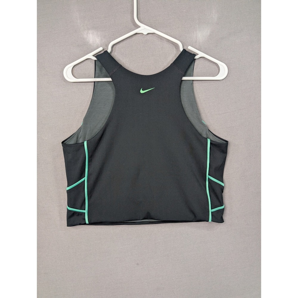 Nike Pro Womens Black Green High Neck Cropped Tank Top DQ6295-010 Size L